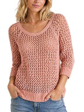 American Eagle Crochet Sweater XL Pink Open Knit Lightweight Pullover